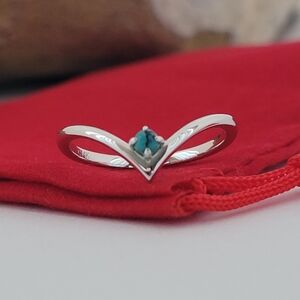 ❤️14k White Gold Turquoise Chevron Ring Size 7 Solid Gold 👌🎁